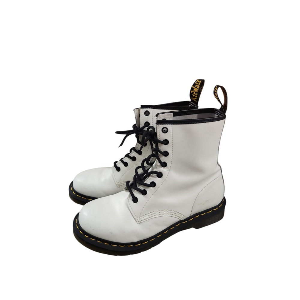 Doc Martens 11821 Womens White Leather Combat Boots 8-Eyelet US 9